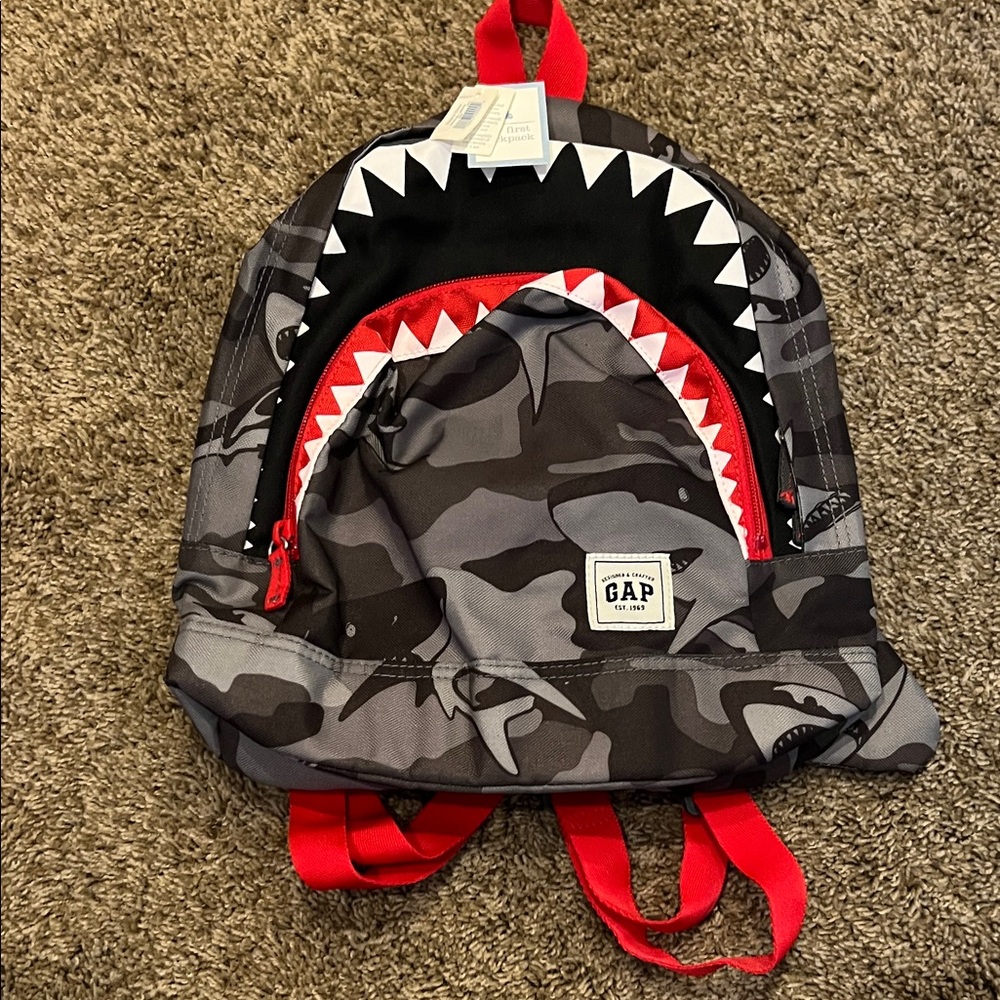 GAP Kids Camo Shark Backpack - Gray and Red